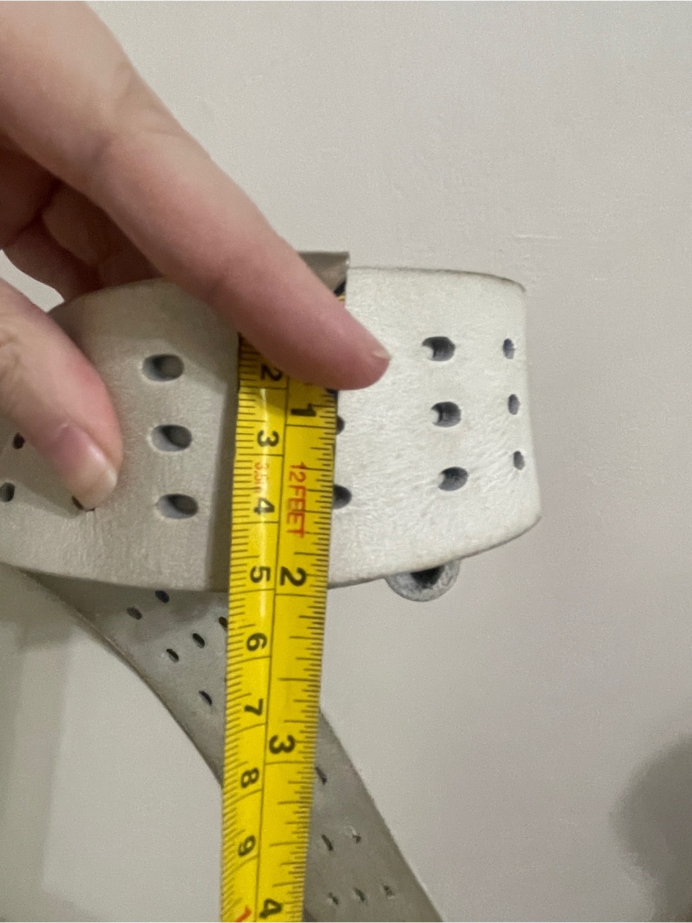 Wide White Perforated Leather Belt with Silver Buckle - Picture 4 of 4